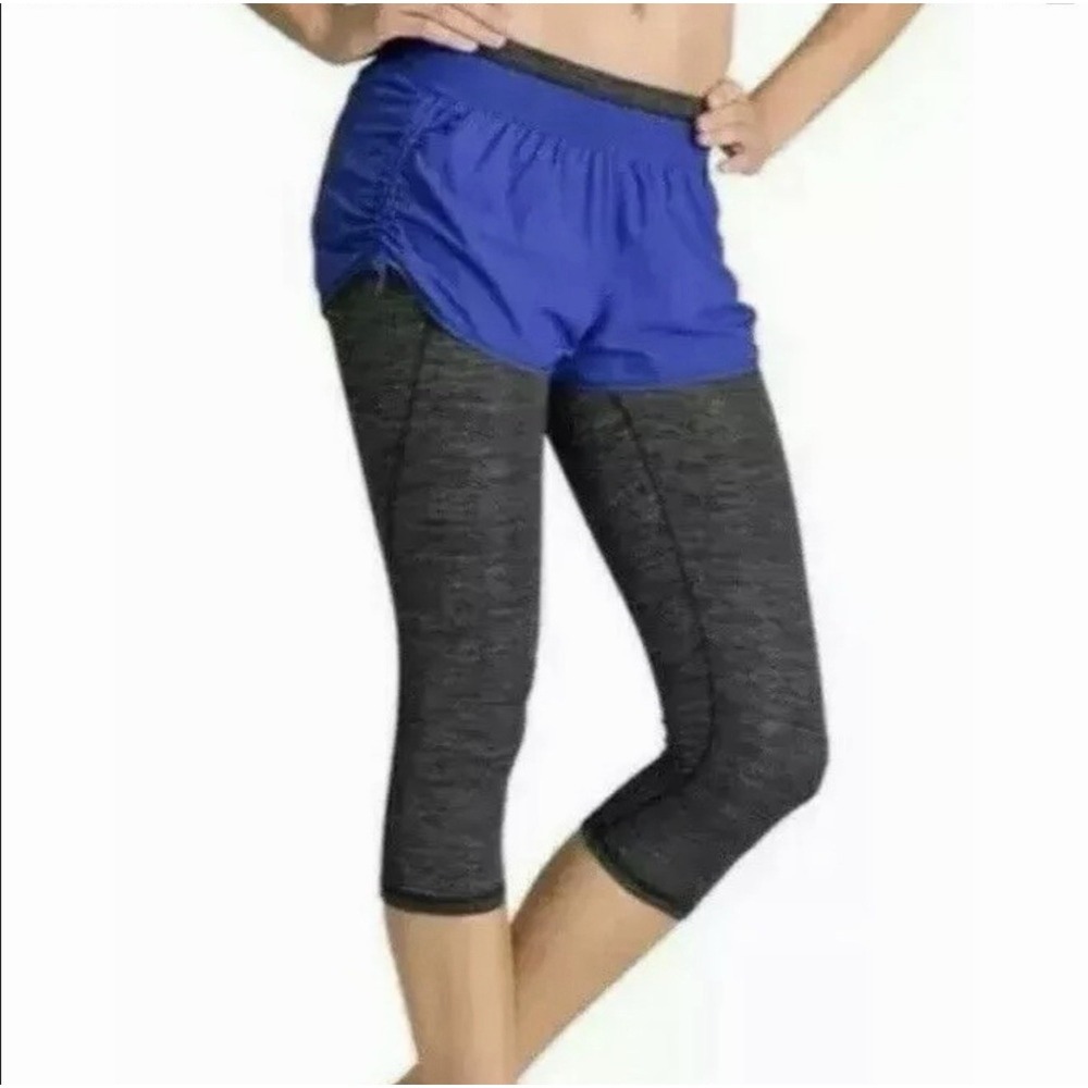 Athleta Go Getter 2 In 1 Knicker Shorts Capri Leggings M Blue Gray Athleisure